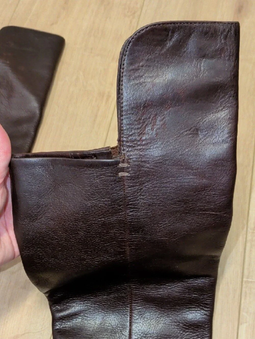 Leather Knee-High Block Heel Boots in Dark Brown